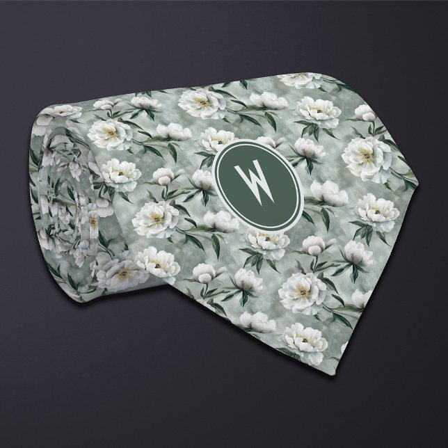 White Peonies Floral  Neck Tie (Creator Uploaded)