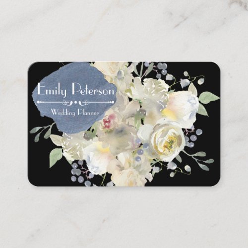 White Peonies Floral Watercolor Wedding Planner Business Card