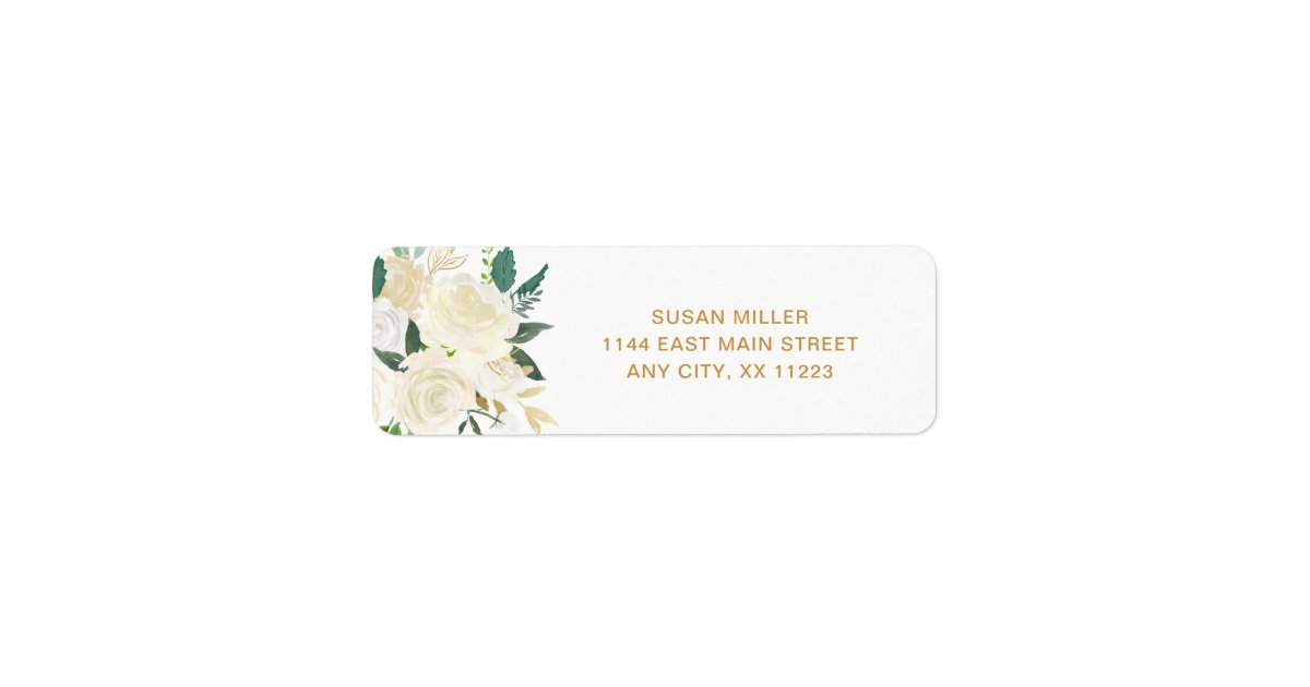 White Peonies Floral wedding return address Label | Zazzle