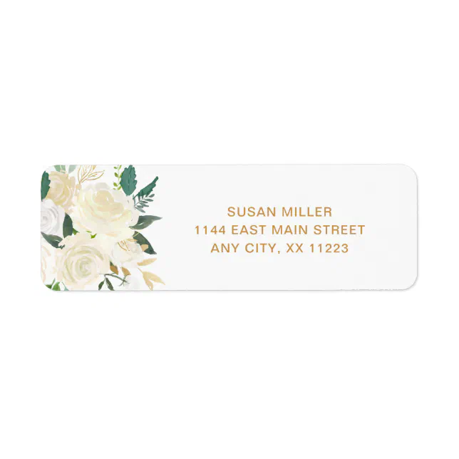 White Peonies Floral wedding return address Label | Zazzle