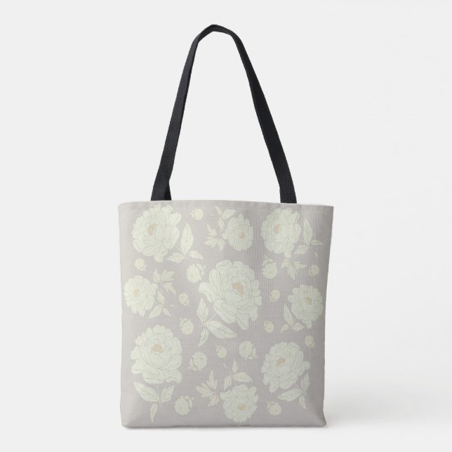 White Peonies Gray Background Tote Bag (Back)