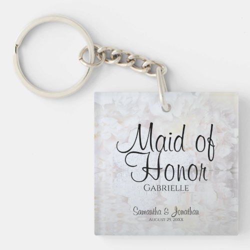 White Peonies Maid of Honor Wedding Favor Keychain