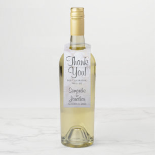 White Peonies Modern Script Wedding Thank You Bottle Hanger Tag