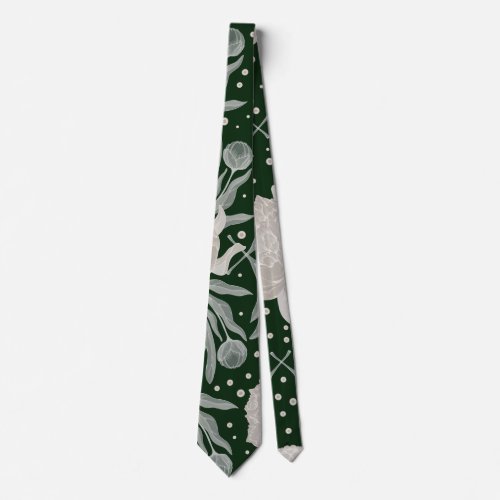 White peonies Neck Tie