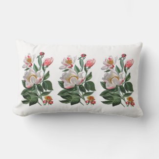 White Peonies Outdoor Fabric Lumbar Throw Pillow