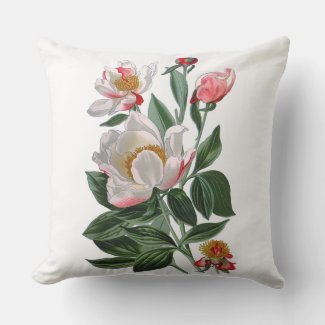 White Peonies Outdoor Fabric Throw Pillow 20x20