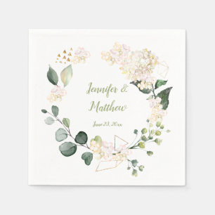 White Peonies Roses Geometric Wreath Wedding Napkins