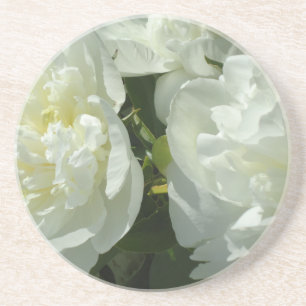 White Peonies Sandstone Coaster