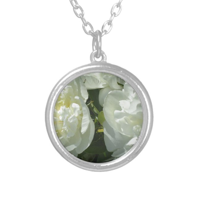 White Peonies Silver Plated Necklace (Front)