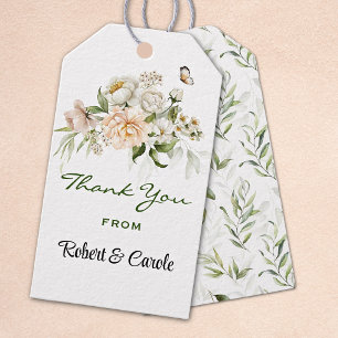 White Peonies Vintage Floral Thank You Favor Gift Tags