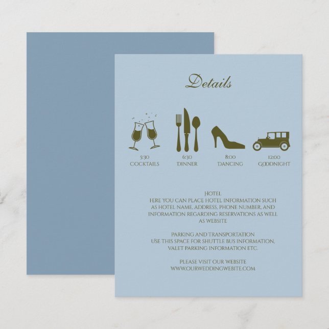 White Peonies with Baby Blue DETAILS Invitation (Front/Back)