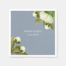 White Peonies with Dusty Blue Napkins