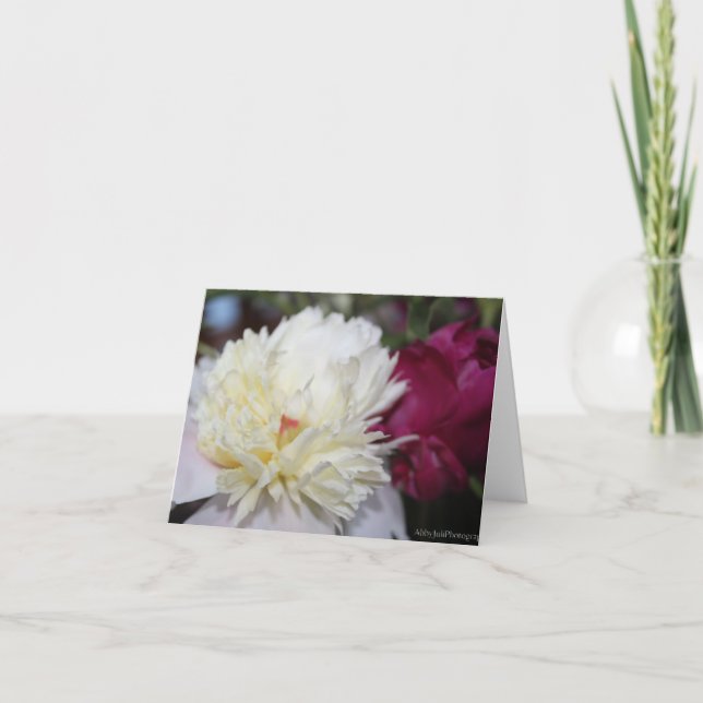 White Peonies with Red Flowers for Mothers Day Holiday Card (Front)
