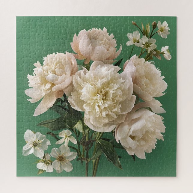 White Peonies With Spring Flowers On Green Jigsaw Puzzle (Vertical)