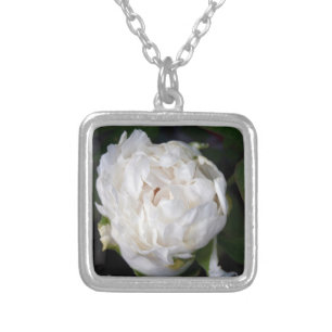 White Peony 1- Floral Photography - Silver Plated Necklace