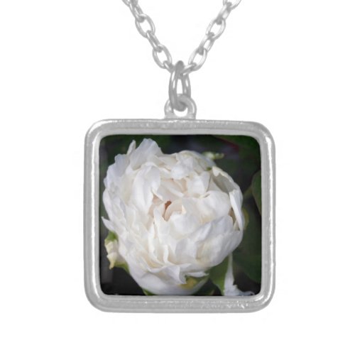 White Peony 1_ Floral Photography _ Silver Plated Necklace