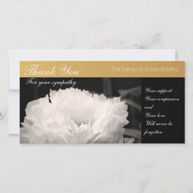 White Peony 1 Sympathy Thank You Photo Card (Front)