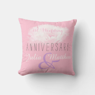 White Peony 1st Wedding Anniversary custom Pillow