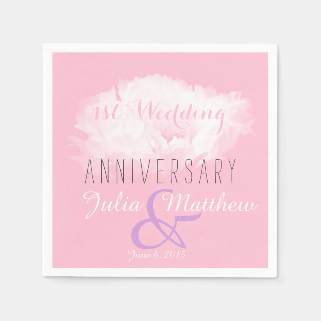 White Peony 1st Wedding Anniversary paper Napkin 3 (Front)