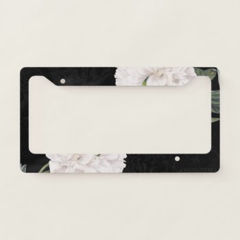 White Peony Black Lace License Plate Frame by EveyArtStore at Zazzle