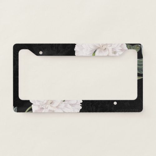 white peony black lace license plate frame
