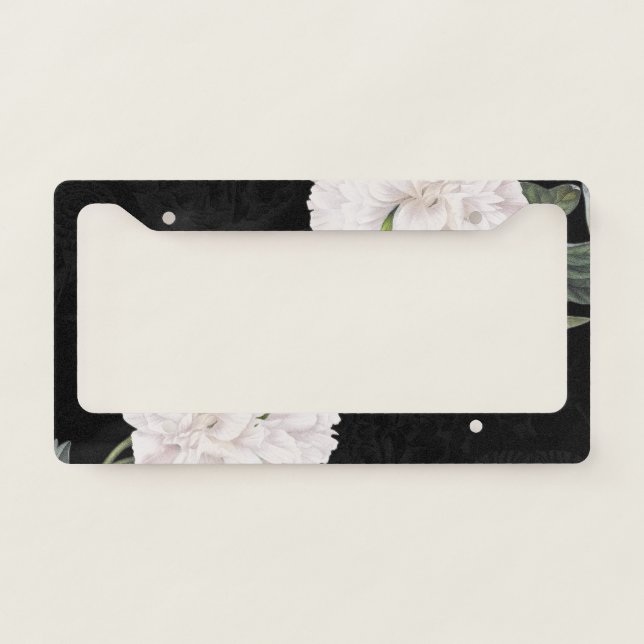 white peony black lace license plate frame (Front)