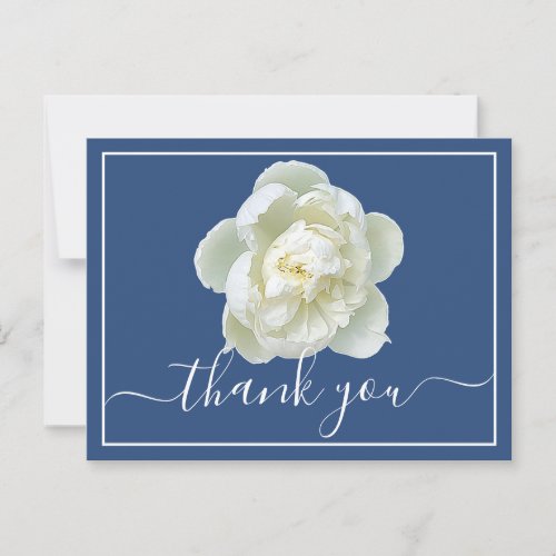 White Peony Blue Background Thank You  Postcard