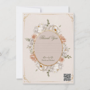 White Peony & Blush Rose Floral Wedding Invitation