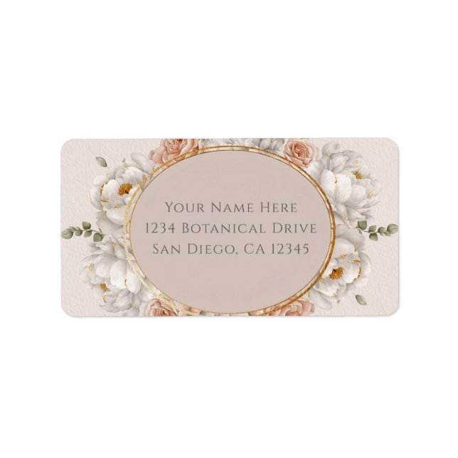 White Peony & Blush Rose Floral Wedding  Label (Front)