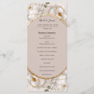White Peony & Blush Rose Floral Wedding Program