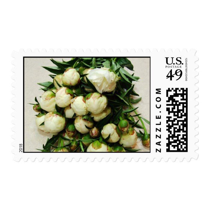 White Peony Bud Bouquet Wedding Postage / RSVP Sta