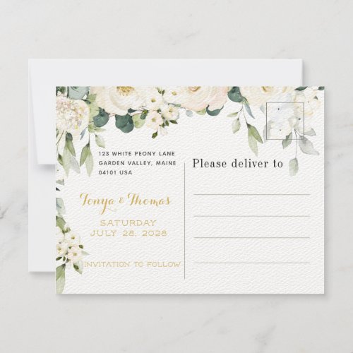 White Peony Epiphany Save The Date Postcard