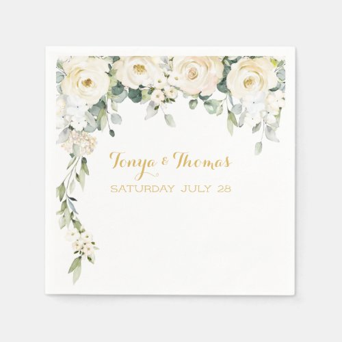 White Peony Epiphany Wedding Cocktail Napkins