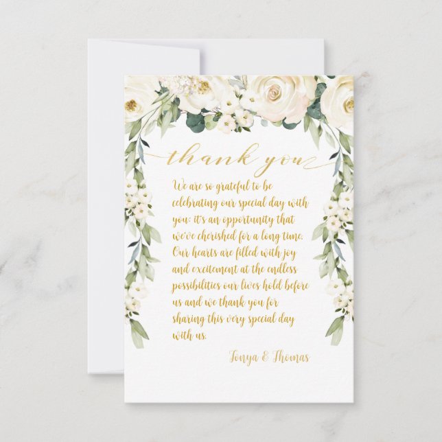 White Peony Epiphany Wedding Dinner Plate   Thank You Card (Front)