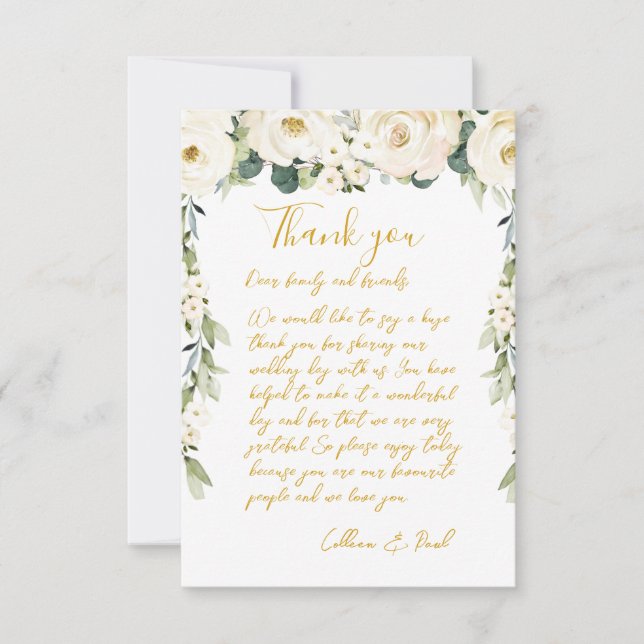White Peony Epiphany Wedding Dinner Plate   Thank You Card (Front)