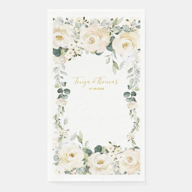 White Peony Epiphany Wedding Paper Guest Towels (Front)