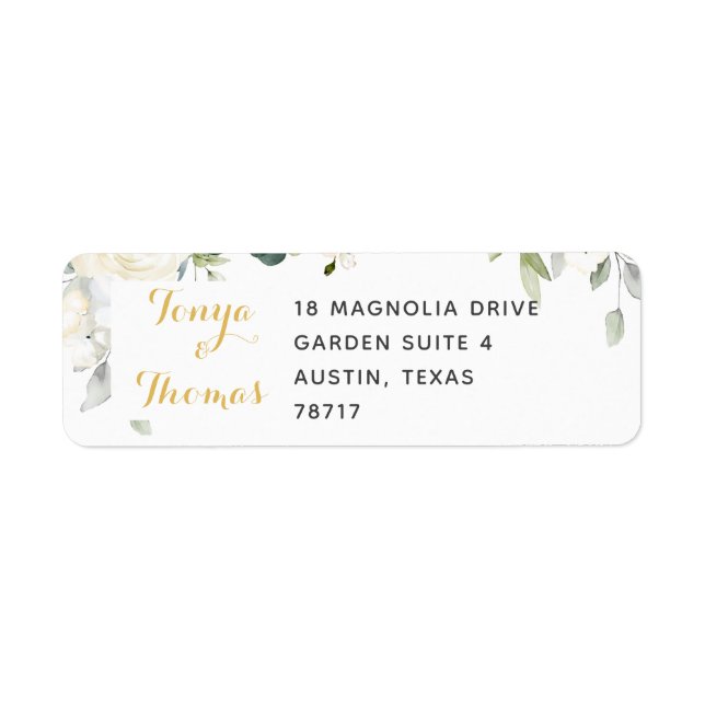 White Peony Epiphany Wedding Return Address Label (Front)