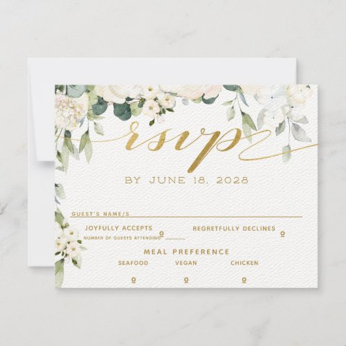 White Peony Epiphany Wedding RSVP Mail Back Card