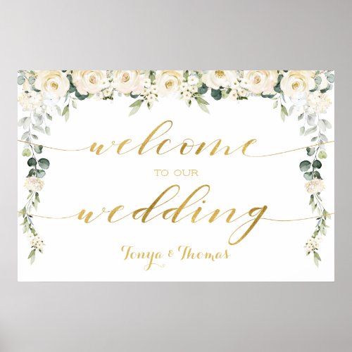 White Peony Epiphany Welcome To Our Wedding Poster