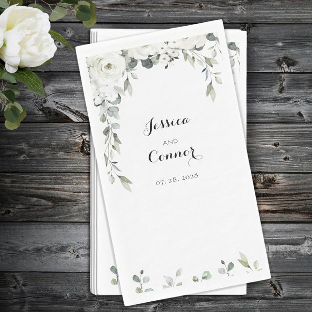 White Peony Eucalyptus Greenery Vine Wedding Paper Guest Towels (Creator Uploaded)