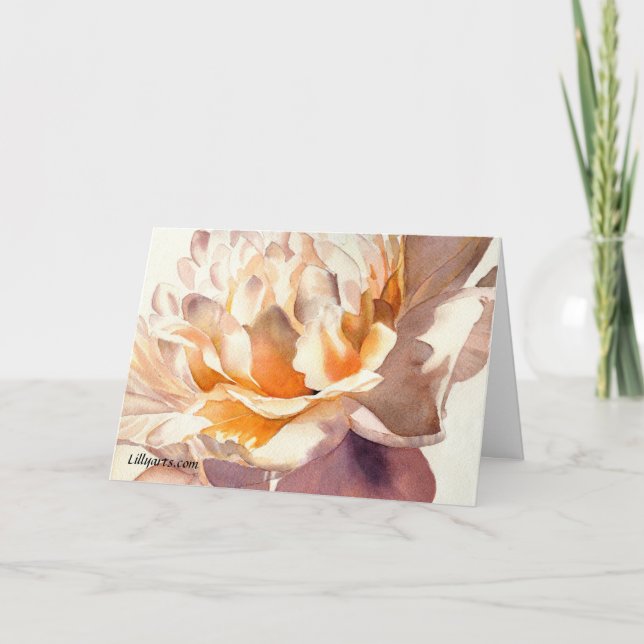 White Peony Fine Art Watercolor Greeting Card (Front)
