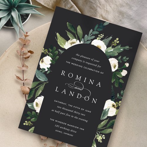 White Peony  Floral Arch Wedding Invitation