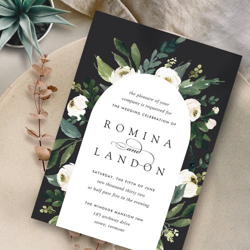 White Peony  Floral Arch Wedding Invitation