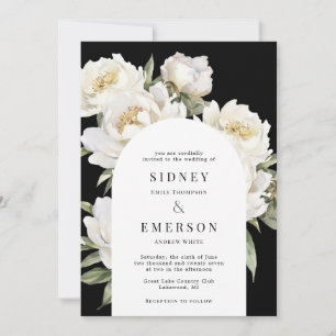 White Peony Floral Black Wedding Arch Invitation