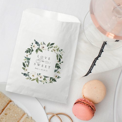 White Peony  Floral Frame Love is Sweet Wedding Favor Bag