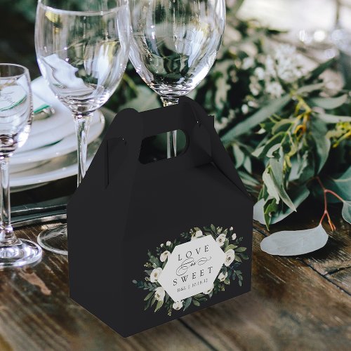 White Peony  Floral Frame Love is Sweet Wedding Favor Boxes