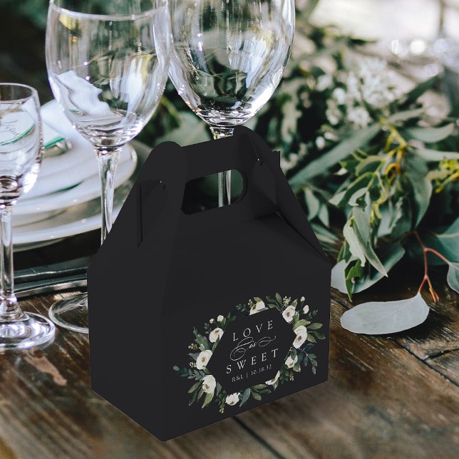 White Peony | Floral Frame "Love is Sweet" Wedding Favor Boxes (Creator Uploaded)