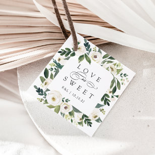 White Peony   Floral Frame "Love is Sweet" Wedding Favor Tags