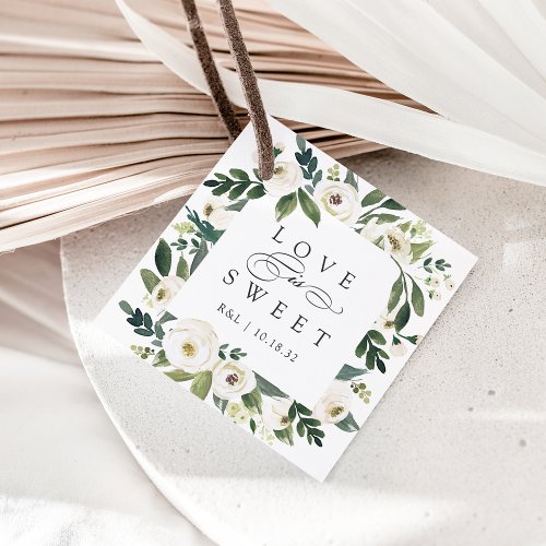 White Peony  Floral Frame Love is Sweet Wedding Favor Tags