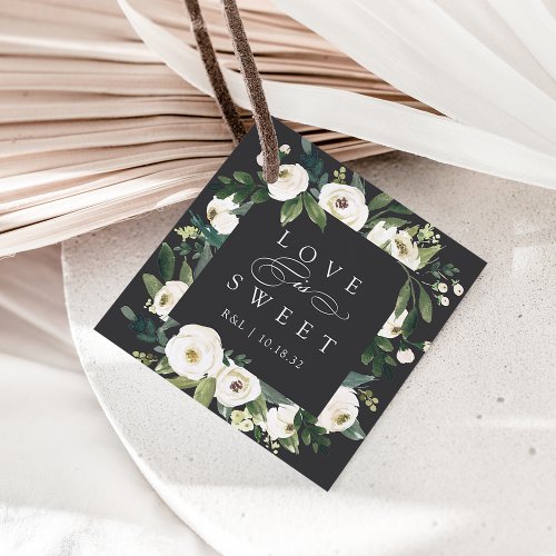 White Peony  Floral Frame Love is Sweet Wedding Favor Tags